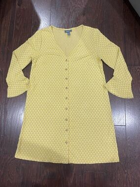 Modcloth Chevron Sunny Side Up Yellow Stretch Bell Sleeve Shift Dress Large